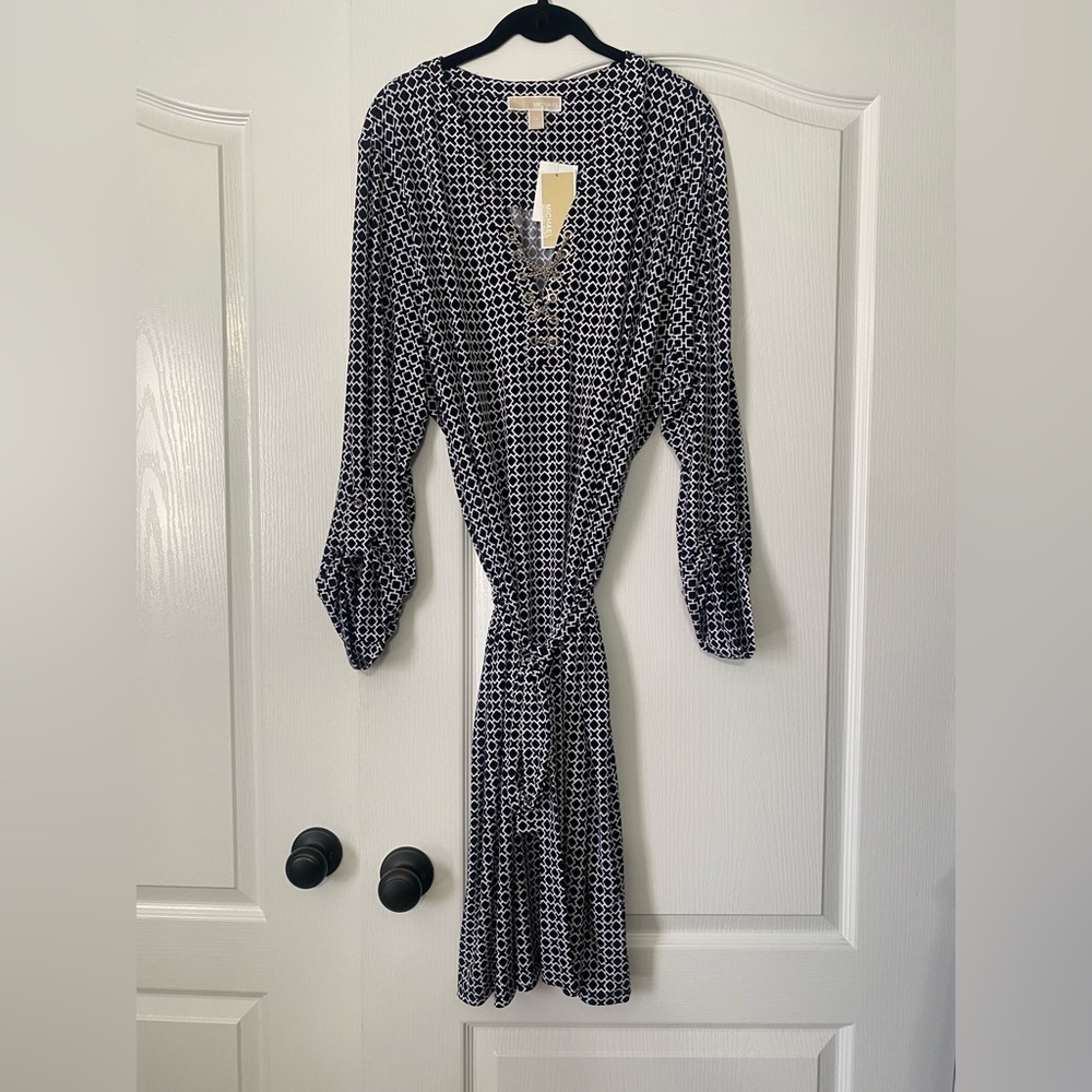 Michael Kors Pattern Midi Silver Chain Eyelet Dress Women’s Size 3X
